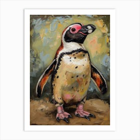 African Penguin Robben Island Oil Painting 4 Art Print