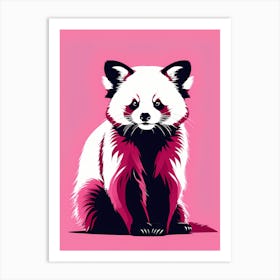 Playful Red Panda On Solid pink Background, modern animal art, Art Print