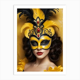 A Woman In A Carnival Mask, Yellow And Black (5) Art Print