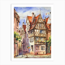 Watercolor Of Old Buildings In France Art Print