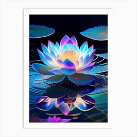 Blooming Lotus Flower In Pond Holographic 3 Art Print