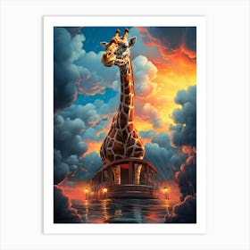 Giraffe On A Boat Art Print