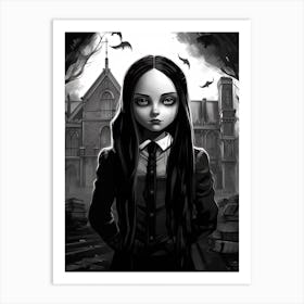 Nevermore Academy With Wednesday Addams Line Art 03 Fan Art Art Print