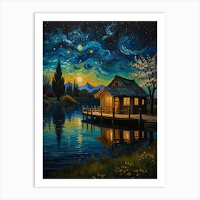 Starry Night Cabin Art Print