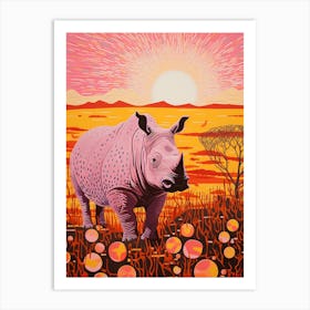 Sunset Geometric Pink Rhino 1 Art Print