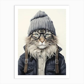 Maine Coon Cat With Glasses Art Print