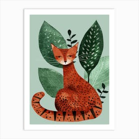 Cat With Leaves 13 Art Print