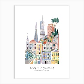 San Francisco California United States Gouache Travel Illustration Art Print