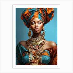 Beautiful And Sexy Black Woman Illustration 2 Adorned in Vivid Colors, Gold, and Jewelry Art Print