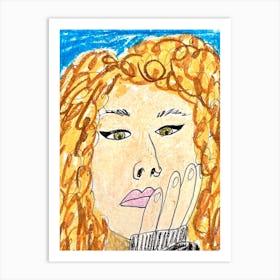 Girl With Curly Hair Art Print