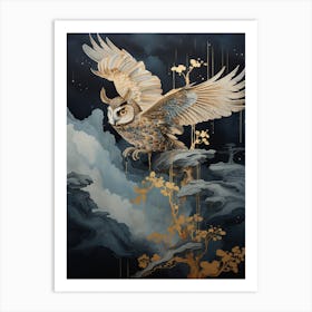 Eastern Screech Owl 2 Gold Detail Painting Art Print