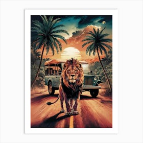 Lion On The Road Art Print