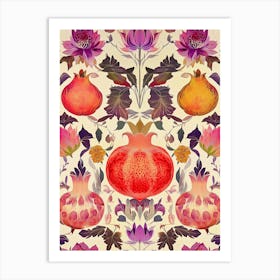 Granatäpfel Früchte Kunst Malerei, Obst-Poster mit Floralen Mustern Art Print