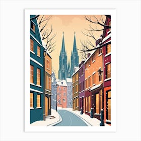 Vintage Winter Travel Illustration Cologne Germany 1 Art Print