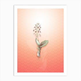 Brown Widelip Orchid Vintage Botanical in Peach Fuzz Seigaiha Wave Pattern n.0080 Art Print