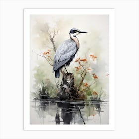 Crane, Japanese Brush Painting, Ukiyo E, Minimal 3 Art Print