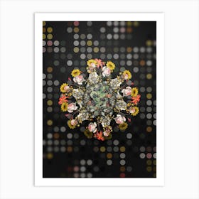 Vintage Hairy Leaved Black Hawthorn Floral Wreath on Dot Bokeh Pattern n.0569 Art Print