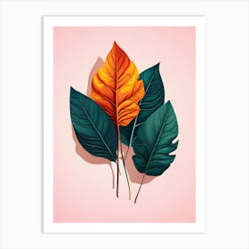 Three Leaves On A Pink Background 1 Art Print