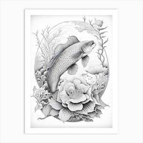Kawarimono Hikari Koi Fish Haeckel Style Illustastration Art Print