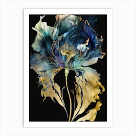 Gold Blue Poppy Art Print