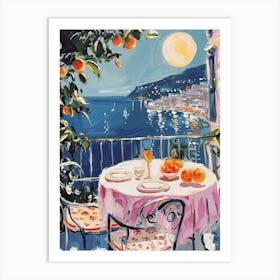 Sicily Italy Watercolour Watercolour Night Oranges Art Print