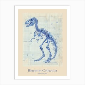 Deinonychus Dinosaur Skeleton Blue Print Style Poster Art Print