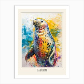 Harp Seal Colourful Watercolour 1 Poster Art Print