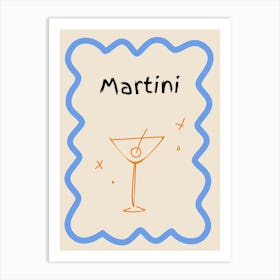 Martini Doodle Poster Blue & Orange Art Print