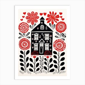 House Floral Patterns & Linework With Love Hearts Art Print