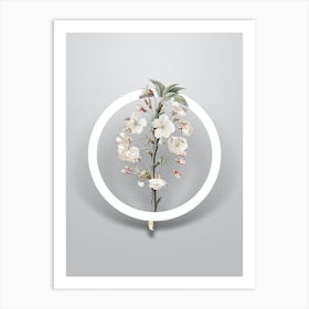 Vintage Pear Tree Flowers Minimalist Flower Geometric Circle on Soft Gray n.0532 Art Print