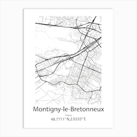 Montigny Le Bretonneux,France Minimalist Map Art Print