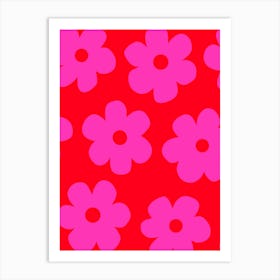 Pink Groovy Funky Flowers Art Print