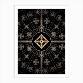 Geometric Glyph Radial Array in Glitter Gold on Black n.0061 Art Print