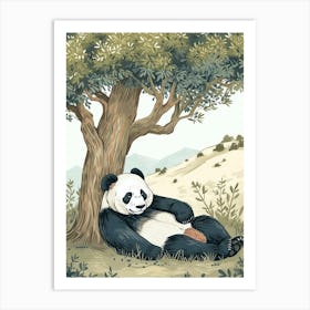 Giant Panda Laying Under A Tree Storybook Illustration 1 Art Print