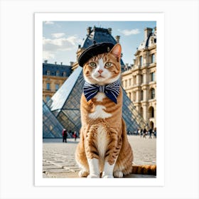 Purr and Pose: A Cat’s Landmark Adventure Cat In Paris Art Print