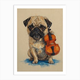 Pug Playing Violin 1 Art Print