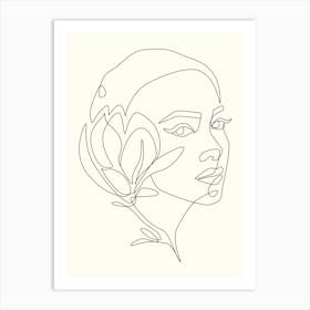 Continuous Line Portrait Of A Woman Monoline Hand Drawing Aesthetic Illustration Art Print