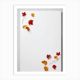 Autumn Leaves Scattered Asymmetrically Across A White Canvas Single Red Berry Placed Off Center Em (6) Art Print