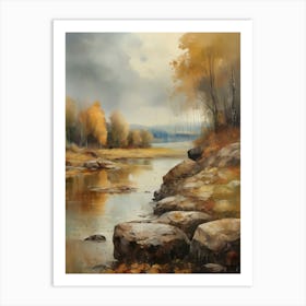 Autumn Lake,Forest Lake, Vintage Oil Painting, Farmhouse Wall Decorations, Antique Landscape, Vintage Landscape Oil Painting.7 3 Art Print