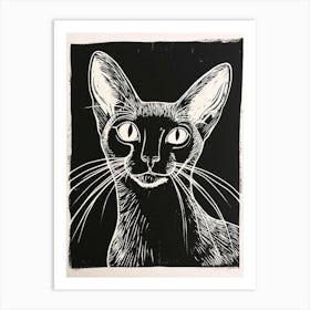 Abyssinian Cat Linocut Blockprint 2 Art Print