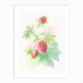 Wild Strawberries, Plant, Gouache Art Print
