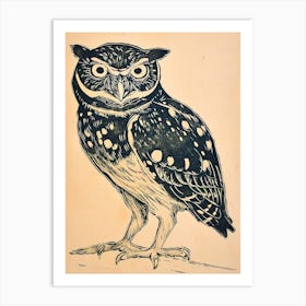 Burmese Fish Owl Linocut Blockprint 3 Art Print