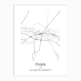 Osijek,Croatia Minimalist Map Art Print