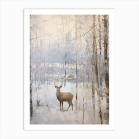 Vintage Winter Animal Painting Elk Art Print