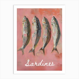 Four Sardines On A Pink Background Art Print