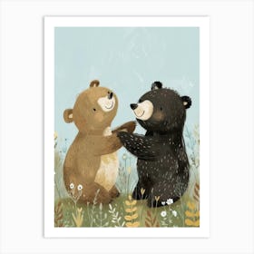 Two Sloth Bears Playing Together In A Meadow Storybook Illustration 1 Art Print