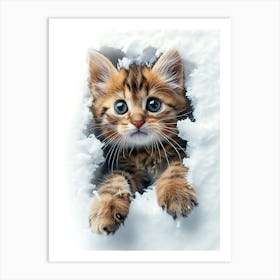 Cute Kitten Cat Peeking From Snow 11 Art Print