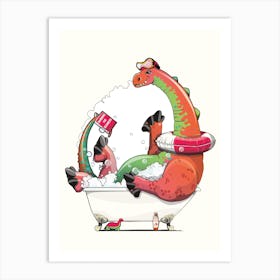Dinosaur Diplodocus In The Bath Art Print