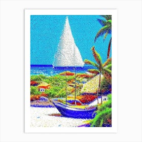 Isla Mujeres Mexico Pointillism Style Tropical Destination Art Print