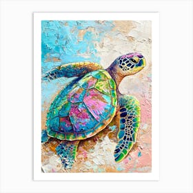 Textured Blue Sea Turtle Painting 3 Art Print